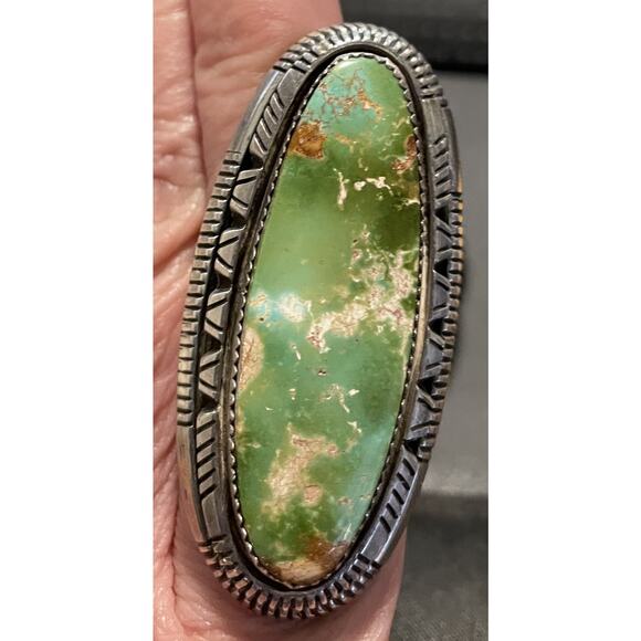 William G Johnson Navajo Lge Royston Turquoise Ring 10 Green Golden Brown Matrix - Picture 1 of 15